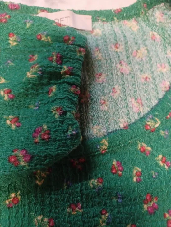 Loft Women's Pull-On Long Sleeve Top Large Bright Green with Colorful Flowers - Picture 3 of 5